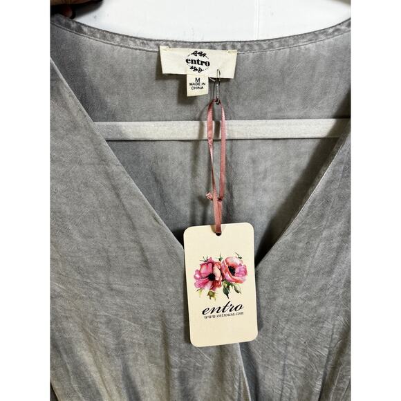 Entro Faux Gray Marble Wrap Dress Short Flutter Sleeve Size Medium New - Picture 10 of 12